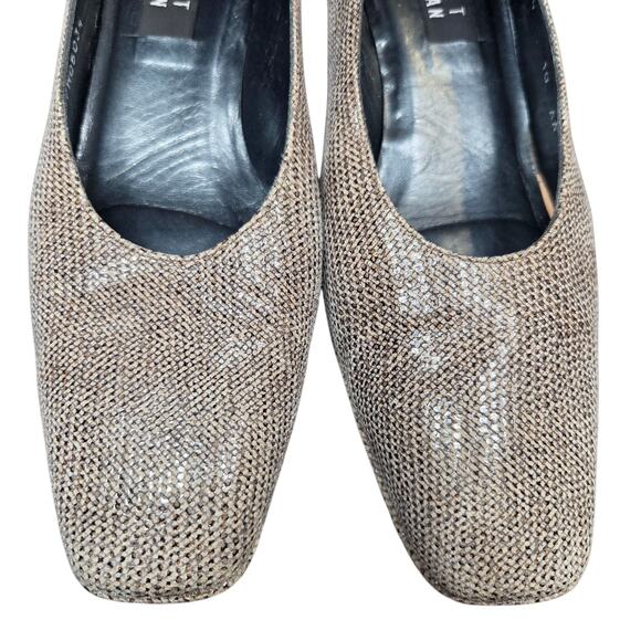 Stuart Weitzman Houndstooth Leather Slip Grey Square Italy Chunky Heel VTG Sz 10 - Picture 10 of 12